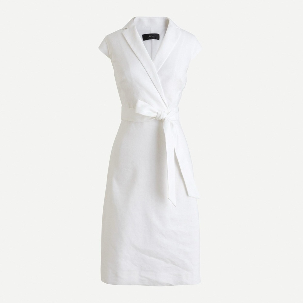 NWT J. Crew White Faux-Wrap Dress in Stretch Linen Size 2